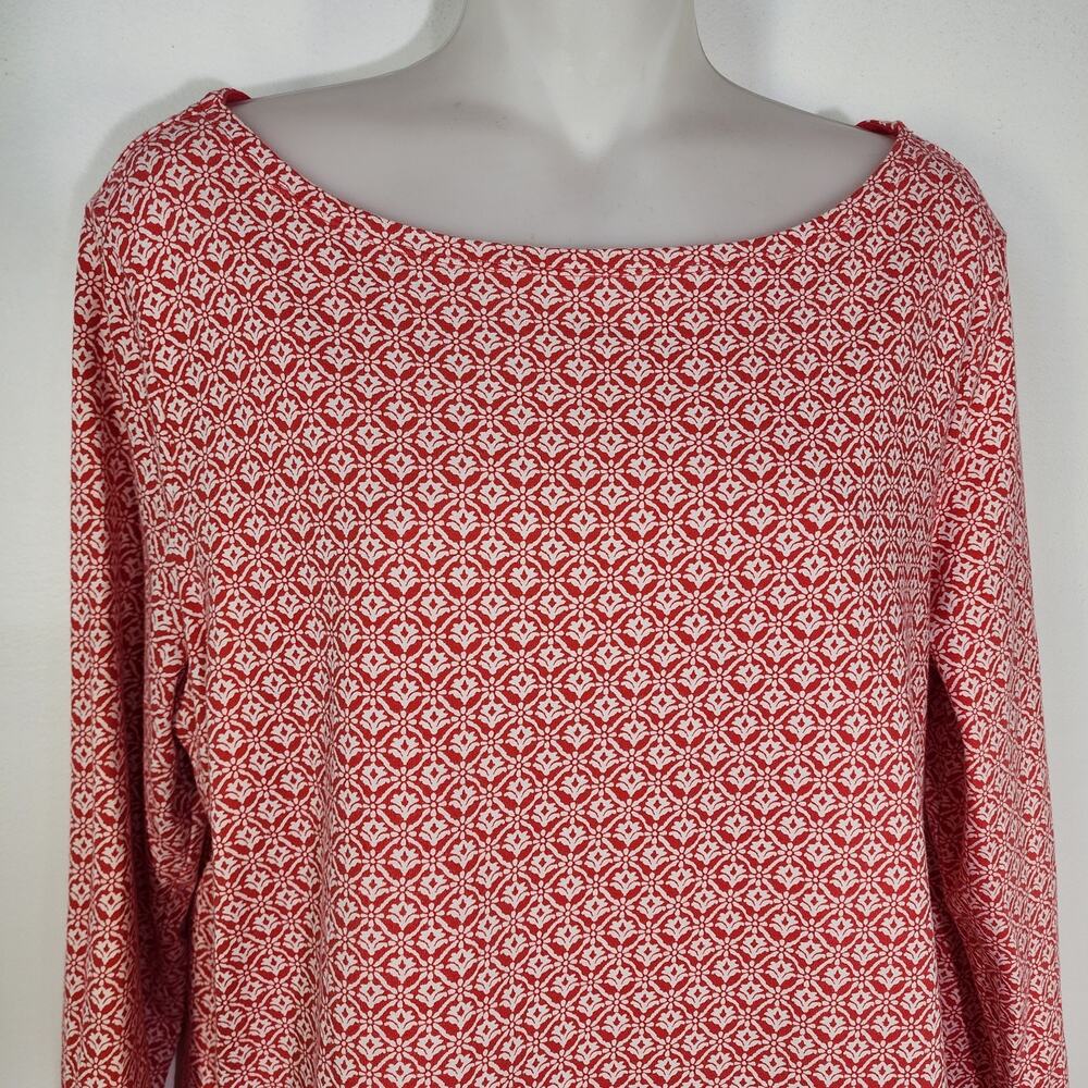 Talbots Top Tee Womens Large Printed 3/4 Sleeve Knit Bateau Neck T-Shirt Red - Picture 3 of 8